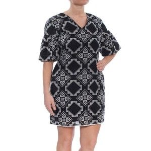 Ralph Lauren Black Stitch Shift Dress Sz 14 Lined Balloon Short Sleeve Causal